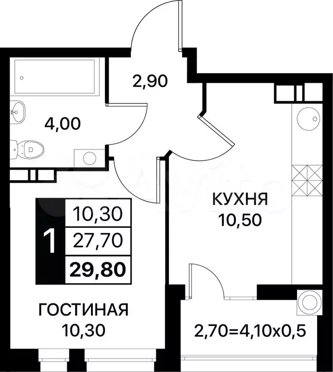 1-к. квартира, 29,1 м, 4/14 эт. - Фото 0