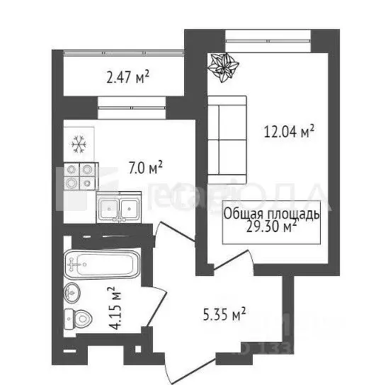 1-к кв. Новосибирская область, Новосибирск Покатная ул., 55А (29.0 м) - Фото 1