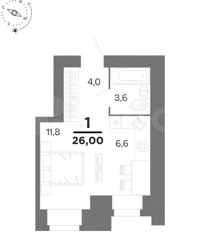 Квартира-студия, 26 м, 14/16 эт. - Фото 0