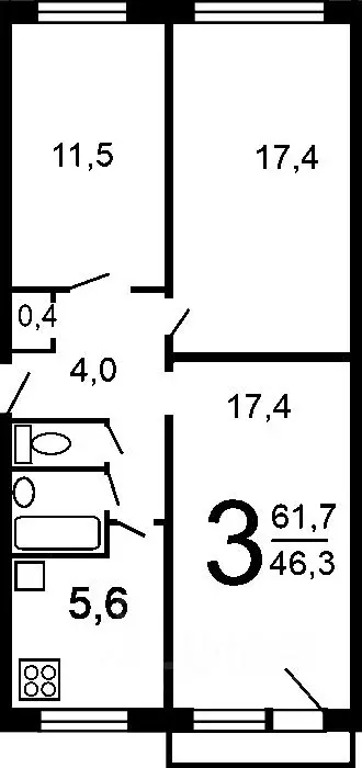 3-к кв. Омская область, Омск просп. Мира, 92 (60.4 м) - Фото 1