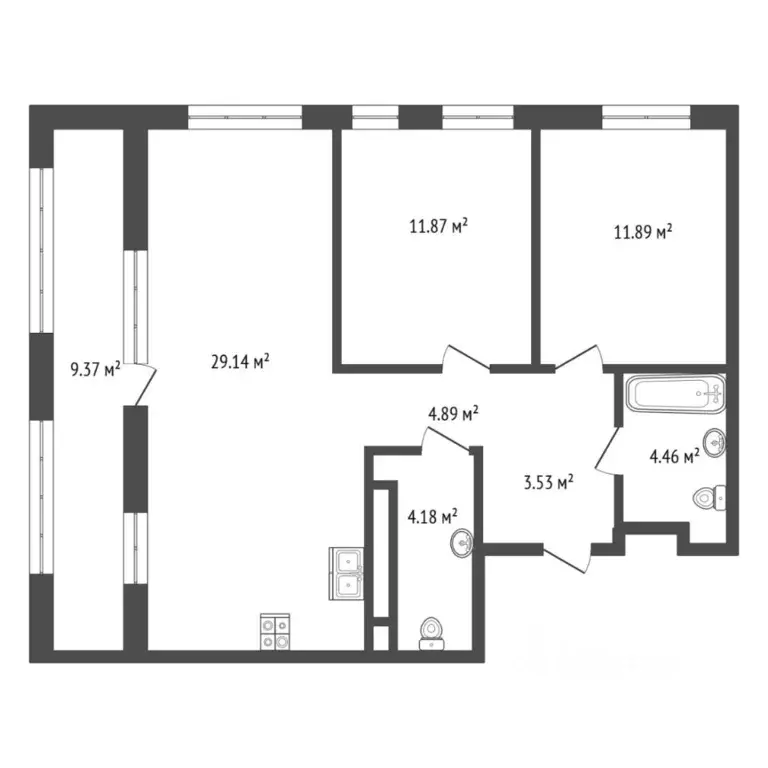 3-к кв. Тюменская область, Тюмень Харьковская ул., 72Б (79.0 м) - Фото 2