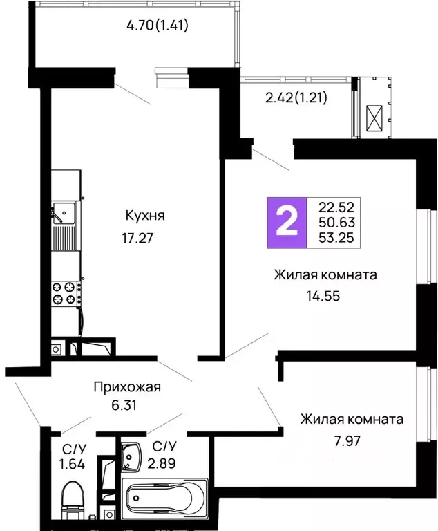2-к кв. Адыгея, Майкоп 9 Мая ул., 14А (53.25 м) - Фото 0