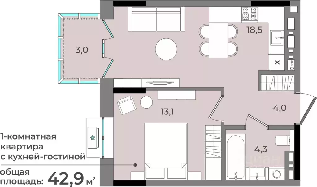 1-к кв. Удмуртия, Ижевск ул. Имени В.С. Тарасова, 6 (42.9 м) - Фото 0