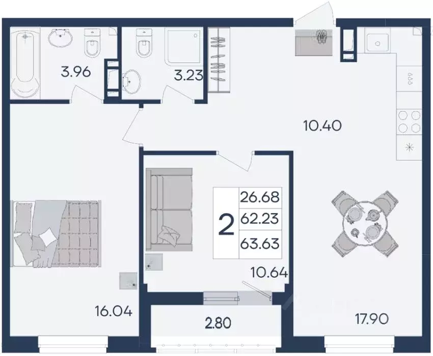 2-к кв. Краснодарский край, Краснодар  (63.63 м) - Фото 1