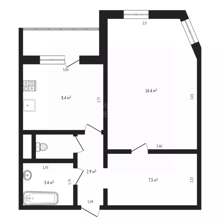 1-к кв. Тюменская область, Тюмень ул. Пермякова, 70к1 (40.1 м) - Фото 2