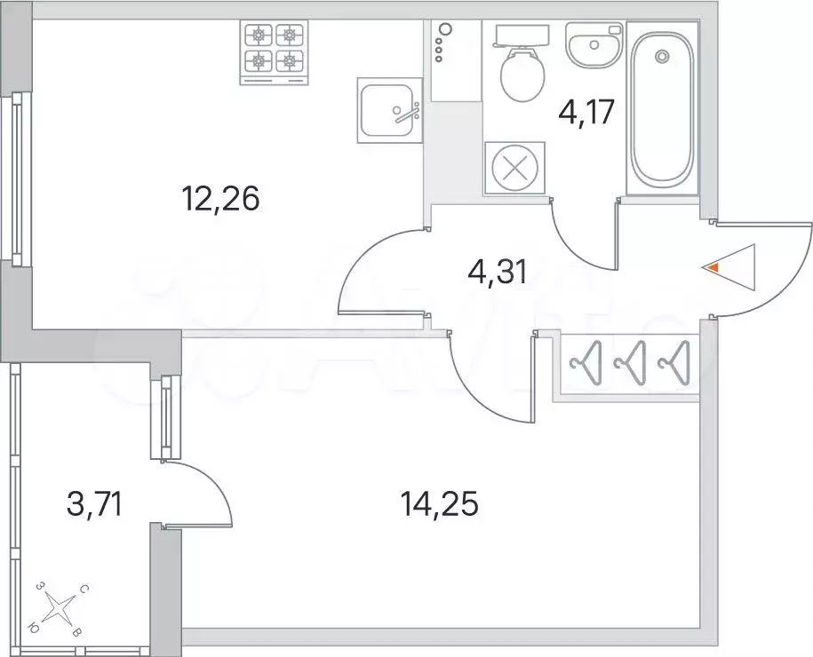 1-к. квартира, 36,9 м, 4/8 эт. - Фото 0