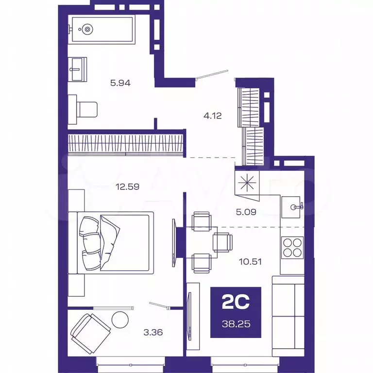 2-к. квартира, 39,4 м, 8/8 эт. - Фото 0