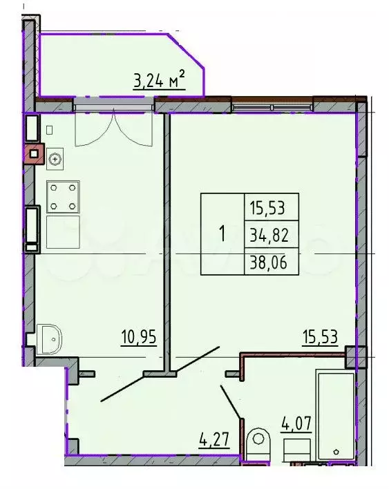 1-к. квартира, 38 м, 2/5 эт. - Фото 0