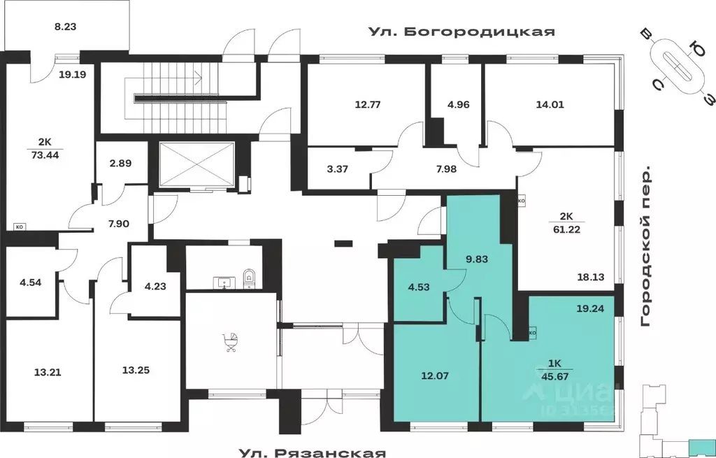 1-к кв. Тульская область, Тула ул. Богородицкая, 8В (45.67 м) - Фото 2