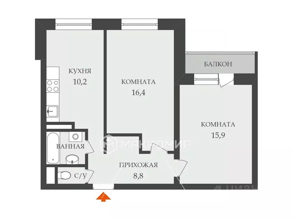 2-к кв. Санкт-Петербург Комендантский просп., 17К2 (55.0 м) - Фото 1