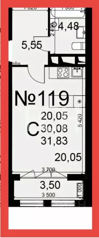 Студия Тульская область, Тула ул. Федора Смирнова, 2 (30.0 м) - Фото 2