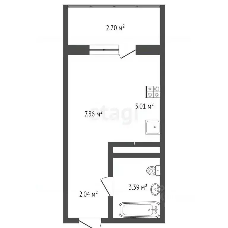 Студия Тюменская область, Тюмень ул. Новоселов, 115 (16.0 м) - Фото 2