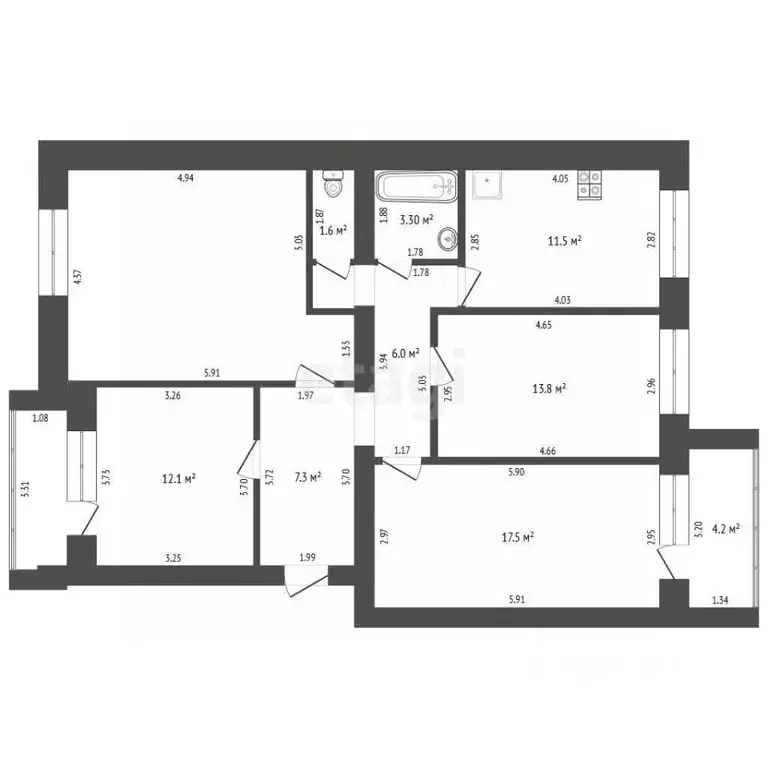 4-к кв. Тамбовская область, Тамбов Пионерская ул., 14к2 (96.0 м) - Фото 1