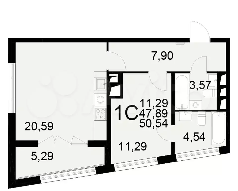 1-к. квартира, 50,5 м, 11/25 эт. - Фото 1