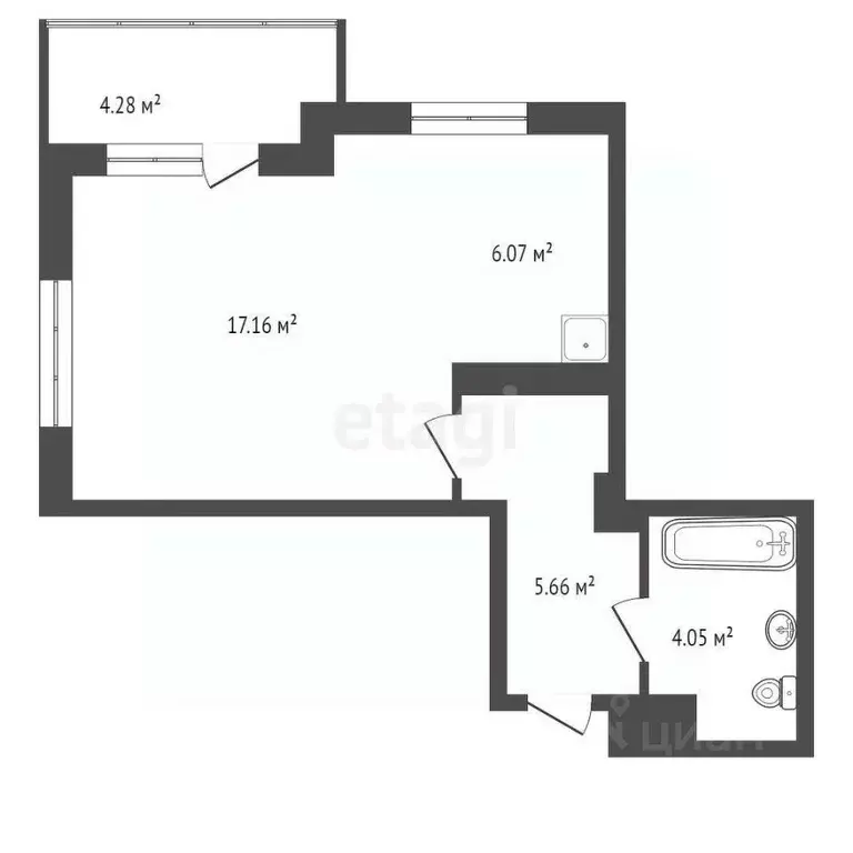 Студия Красноярский край, Красноярск Краснодарская ул., 22А (32.6 м) - Фото 2