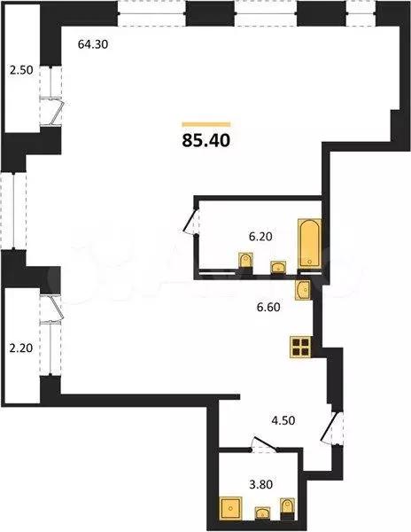 Квартира-студия, 85,4 м, 24/25 эт. - Фото 0