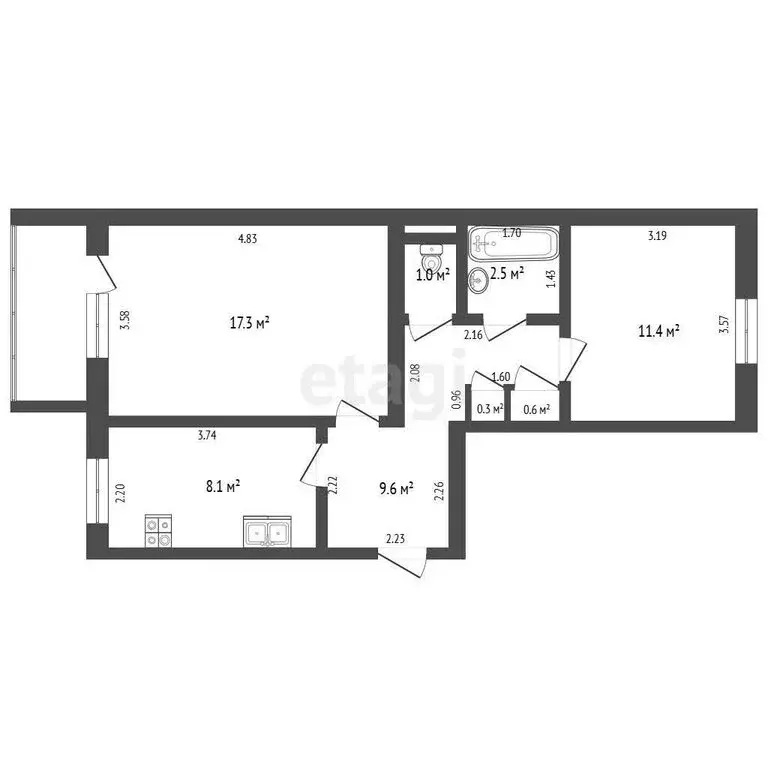 2-комнатная квартира: Котлас, улица 70 лет Октября, 17 (50.8 м) - Фото 1