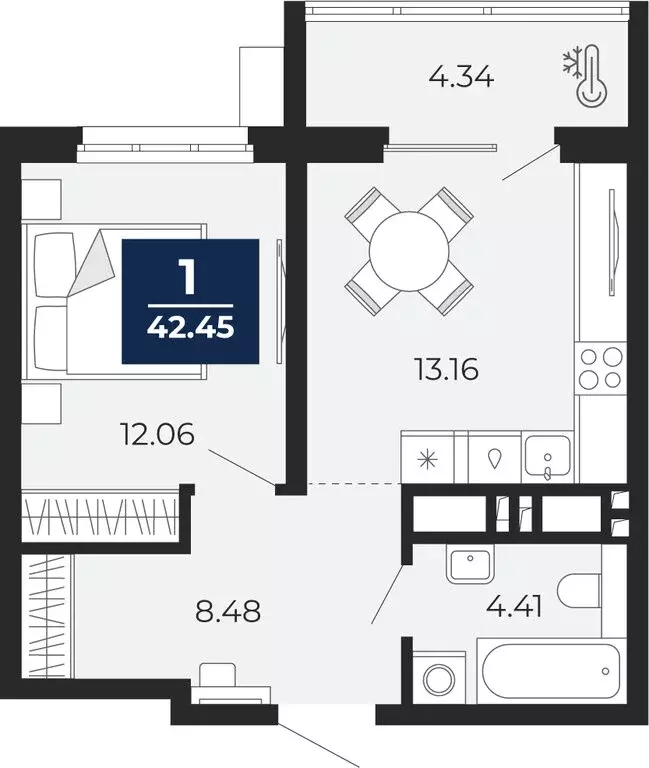 1-комнатная квартира: Тюмень, Ленинский округ, ЖК Беринг (40.28 м) - Фото 1