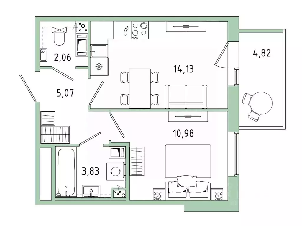 1-к кв. Ленинградская область, Гатчина Въезд мкр,  (37.52 м) - Фото 1