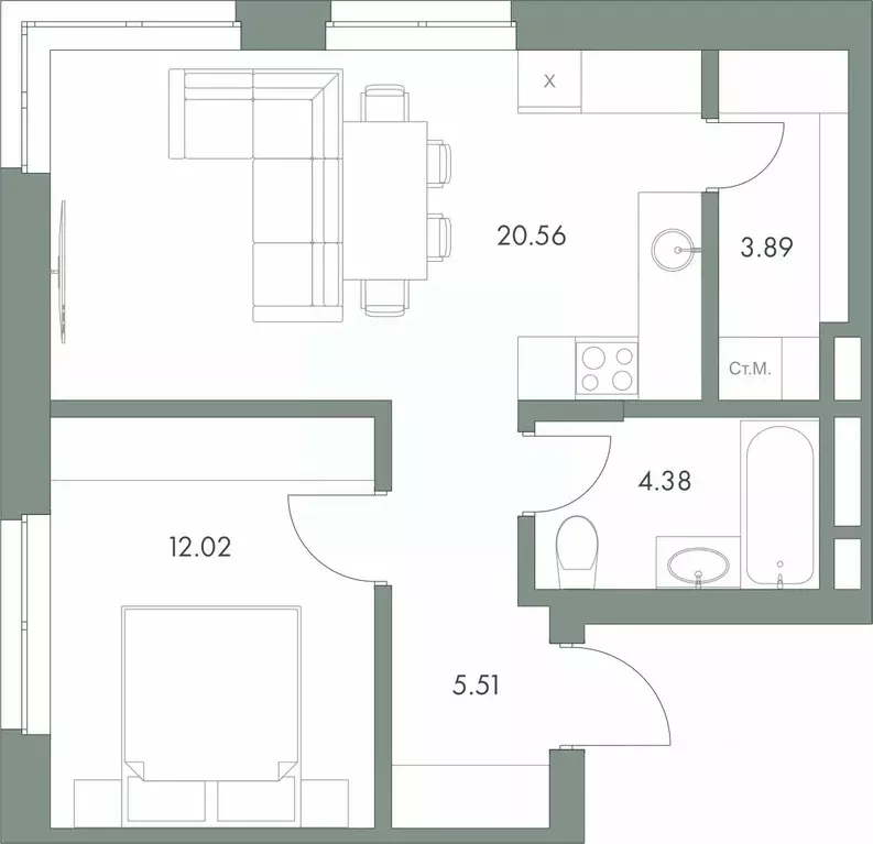 1-к кв. Ханты-Мансийский АО, Сургут ул. Крылова (46.36 м) - Фото 0