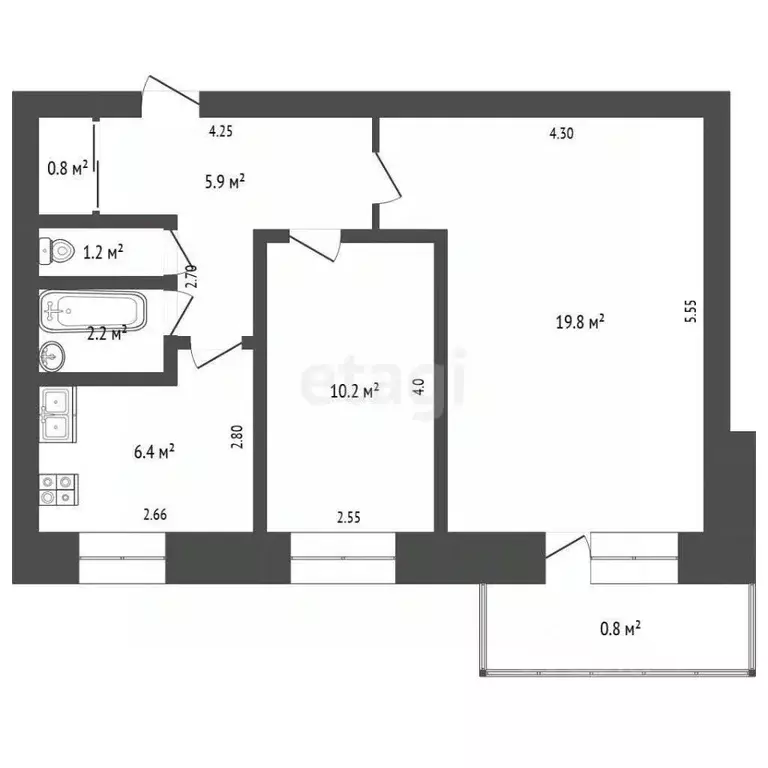 2-к кв. Башкортостан, Стерлитамак Коммунистическая ул., 24 (47.3 м) - Фото 1
