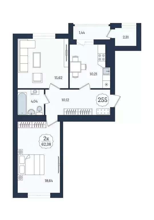 2-комнатная квартира: Калининградская область, Зеленоградск (62.38 м) - Фото 0