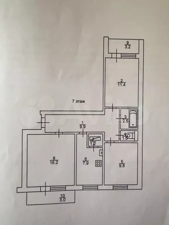 3-к. квартира, 62,4 м, 7/9 эт. - Фото 0