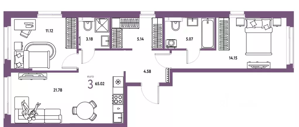 3-к кв. Тюменская область, Тюмень ул. 50 лет Октября, 61к1 (65.02 м) - Фото 1