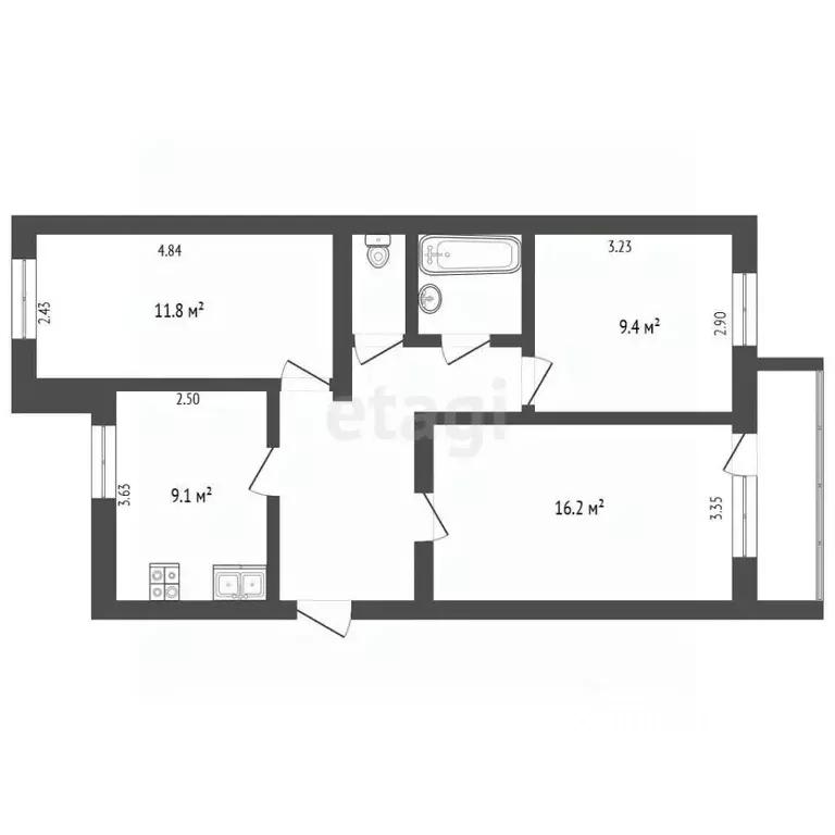 3-к кв. Белгородская область, Белгород ул. Макаренко, 6В (61.3 м) - Фото 2