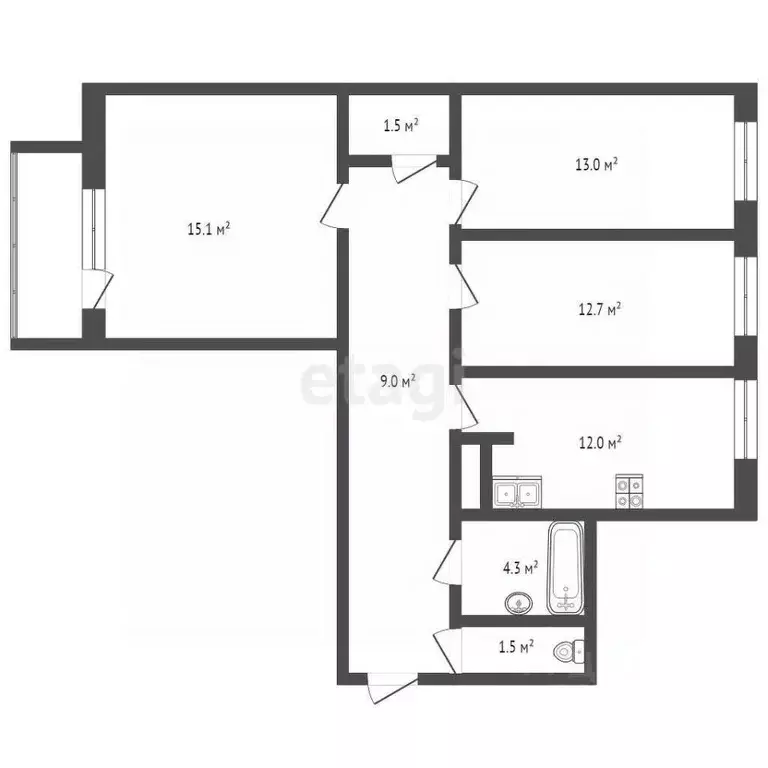 3-к кв. Ханты-Мансийский АО, Нягань Речная ул., 145 (69.1 м) - Фото 1