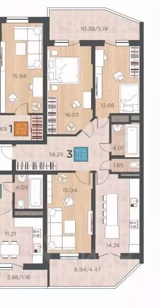 3-к кв. Краснодарский край, Краснодар ул. Командорская, 15/1 (97.0 м) - Фото 1