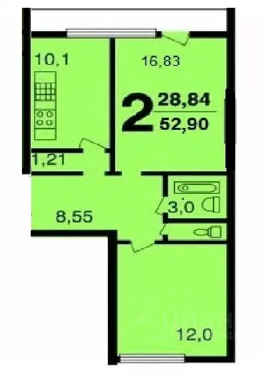 2-к кв. Москва Грайвороновская ул., 17 (52.9 м) - Фото 0