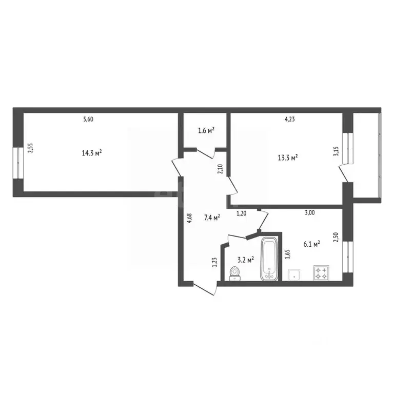 2-к кв. Амурская область, Благовещенск Колхозный пер., 6 (45.9 м) - Фото 1