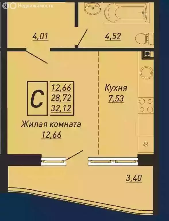 Квартира-студия: село Ольгинка, Солнечная улица, 21 (32.12 м) - Фото 1