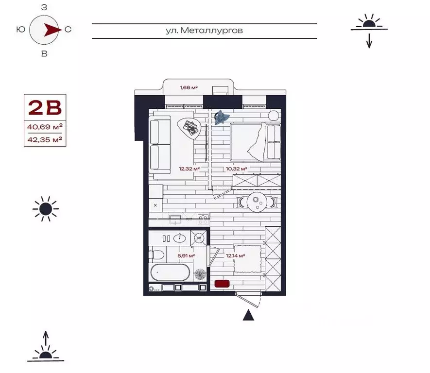 2-к кв. Иркутская область, Братск ул. Металлургов, 10 (42.35 м) - Фото 0