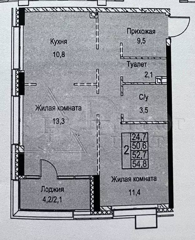 2-к. квартира, 54,9 м, 8/31 эт. - Фото 0