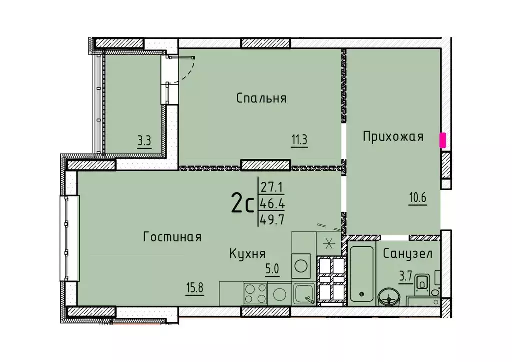 Свободной планировки кв. Саратовская область, Энгельс  (49.7 м) - Фото 0