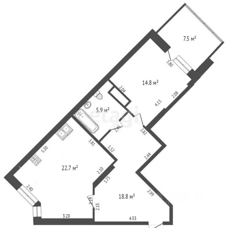 1-к кв. Тюменская область, Тюмень ул. Малыгина, 90 (62.3 м) - Фото 1
