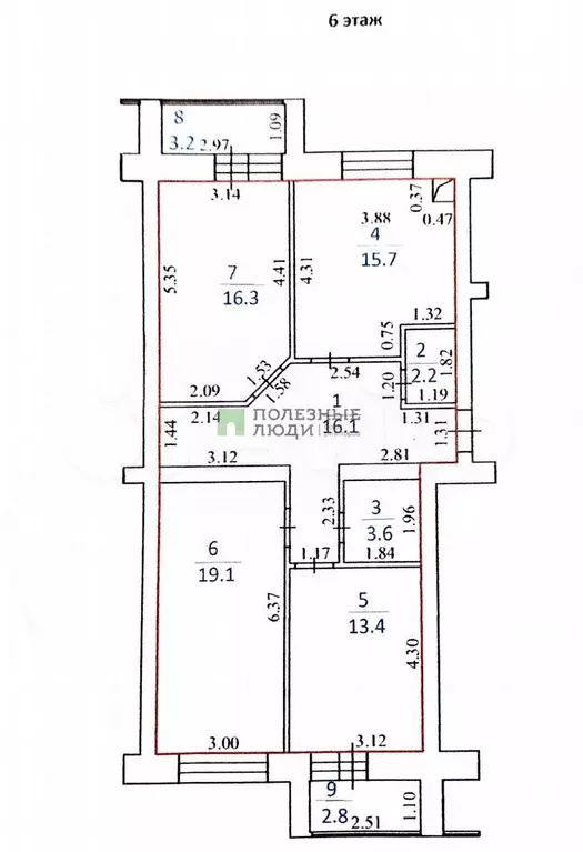 3-к. квартира, 92,4 м, 6/9 эт. - Фото 0