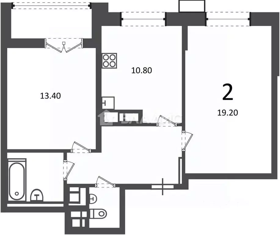 Квартира, 2 комнаты, 57.5 м - Фото 1