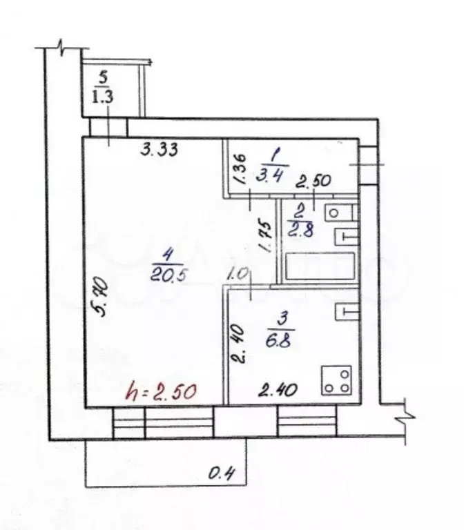 1-к. квартира, 34,8 м, 3/4 эт. - Фото 0