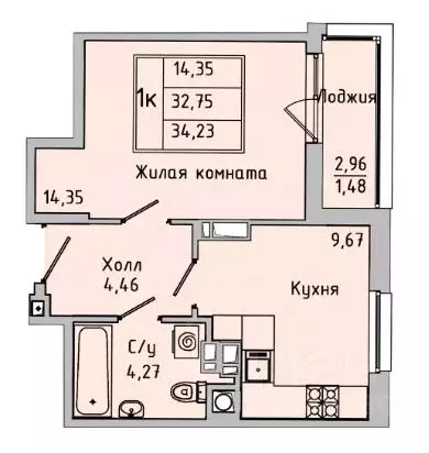 1-к кв. Ростовская область, Батайск ул. Ушинского, 27Ак1 (34.23 м) - Фото 1