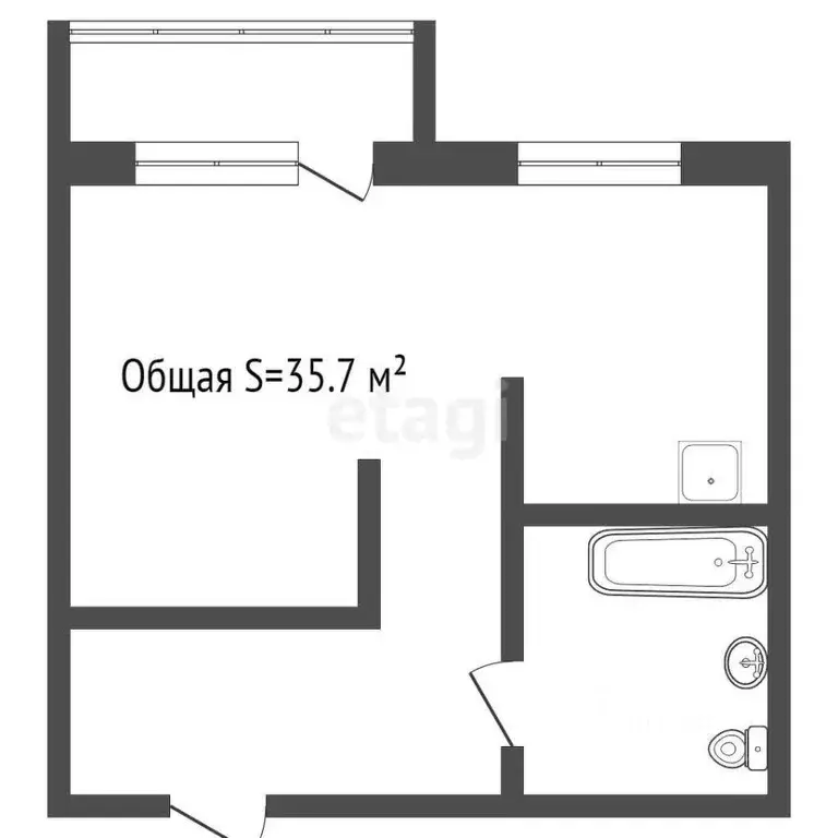 Студия Брянская область, Брянск ул. Чернышевского, 1/1 (35.7 м) - Фото 1