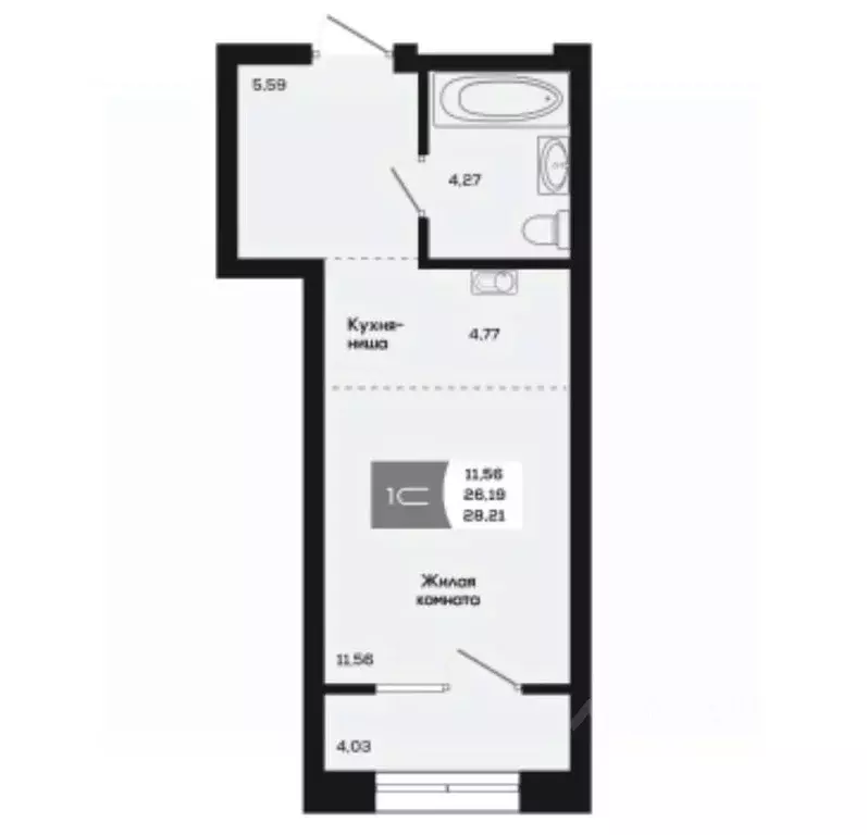 Студия Новосибирская область, Новосибирск ул. Титова, 48 (26.19 м) - Фото 0
