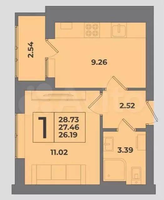 1-к. квартира, 28,7 м, 2/8 эт. - Фото 1