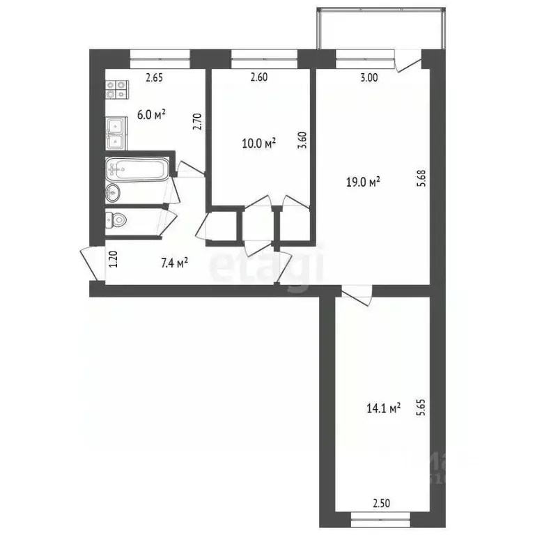 3-к кв. Крым, Кировский район, с. Золотое Поле ул. Тагакова, 5 (60.9 ... - Фото 2