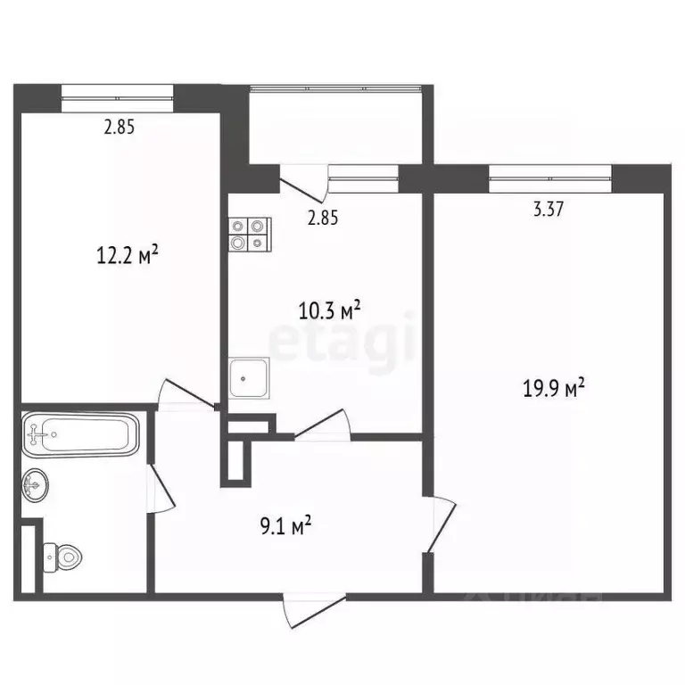 2-к кв. Коми, Усинск Комсомольская ул., 23 (56.0 м) - Фото 1