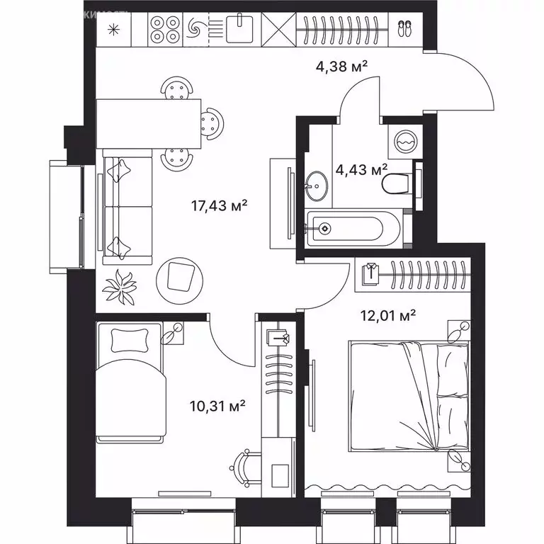 2-комнатная квартира: Киржач, улица Свердлова, 10А (48.5 м) - Фото 1