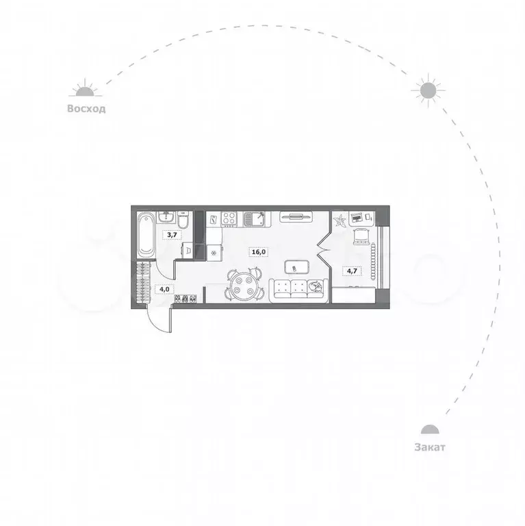 Квартира-студия, 28,4 м, 8/9 эт. - Фото 0