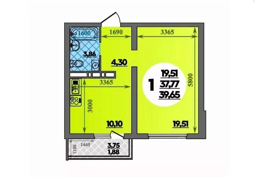 1-к кв. Краснодарский край, Анапа ул. Адмирала Пустошкина, 10 (40.0 м) - Фото 2